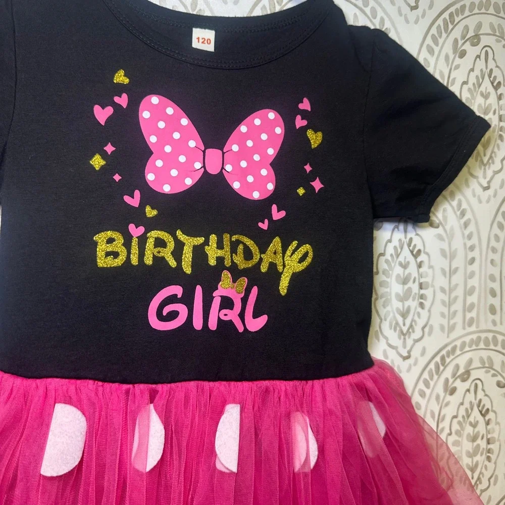 Kids Black Birthday Girl Tutu Dress Size‎ small Hot Pink Polka Dot